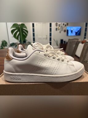 adidas Advantage White Leather Sneakers with Copper Accent Heel